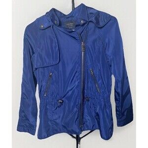 Zara Lightweight Windbreaker Blue Jacket Hood Zipper Snap Buttons Women’s Medium